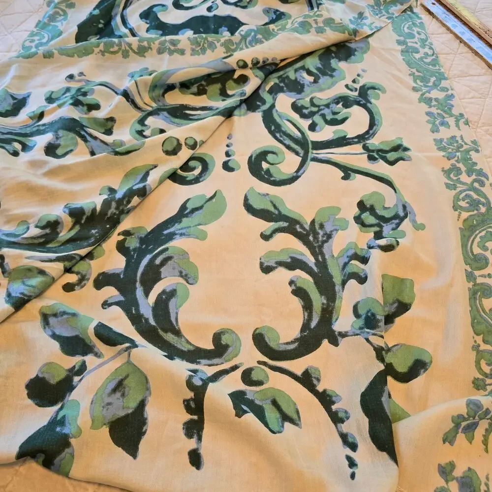 Art Go'den Du'm Silk Wool Blend Scarf Wrap Women's Green Blue Damask Boho Chic